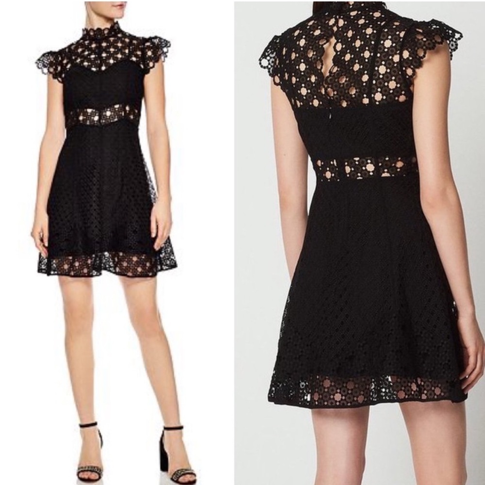 Sandro Jannie Lace A-Line Mini Dress Black Cap Flutter Sleeve Mini Size 38 - Picture 7 of 16